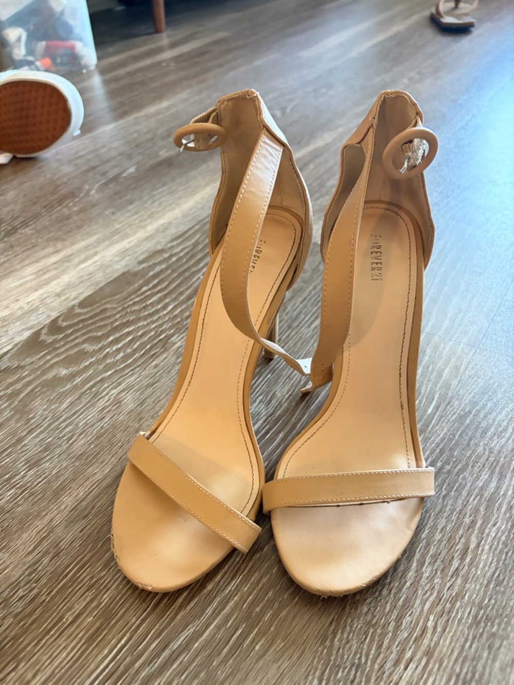 Forever 21 Nude Tan Ankle-Strap Heeled Sandals